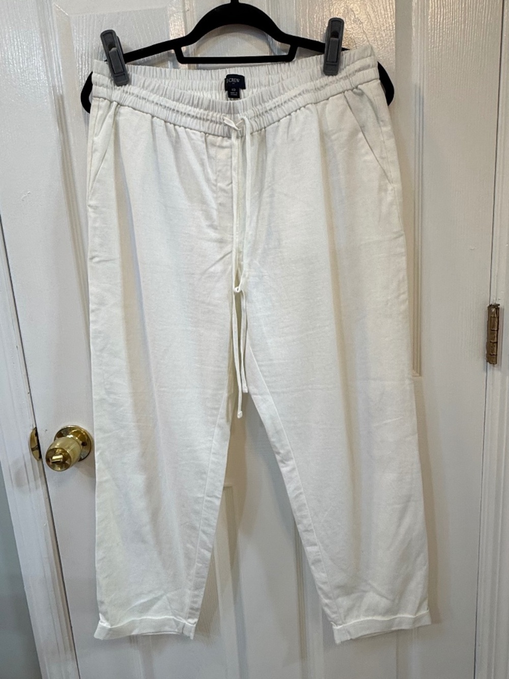 J. Crew Linen Pants Womens 10 Pull On Drawstring Straight Leg White AW839
